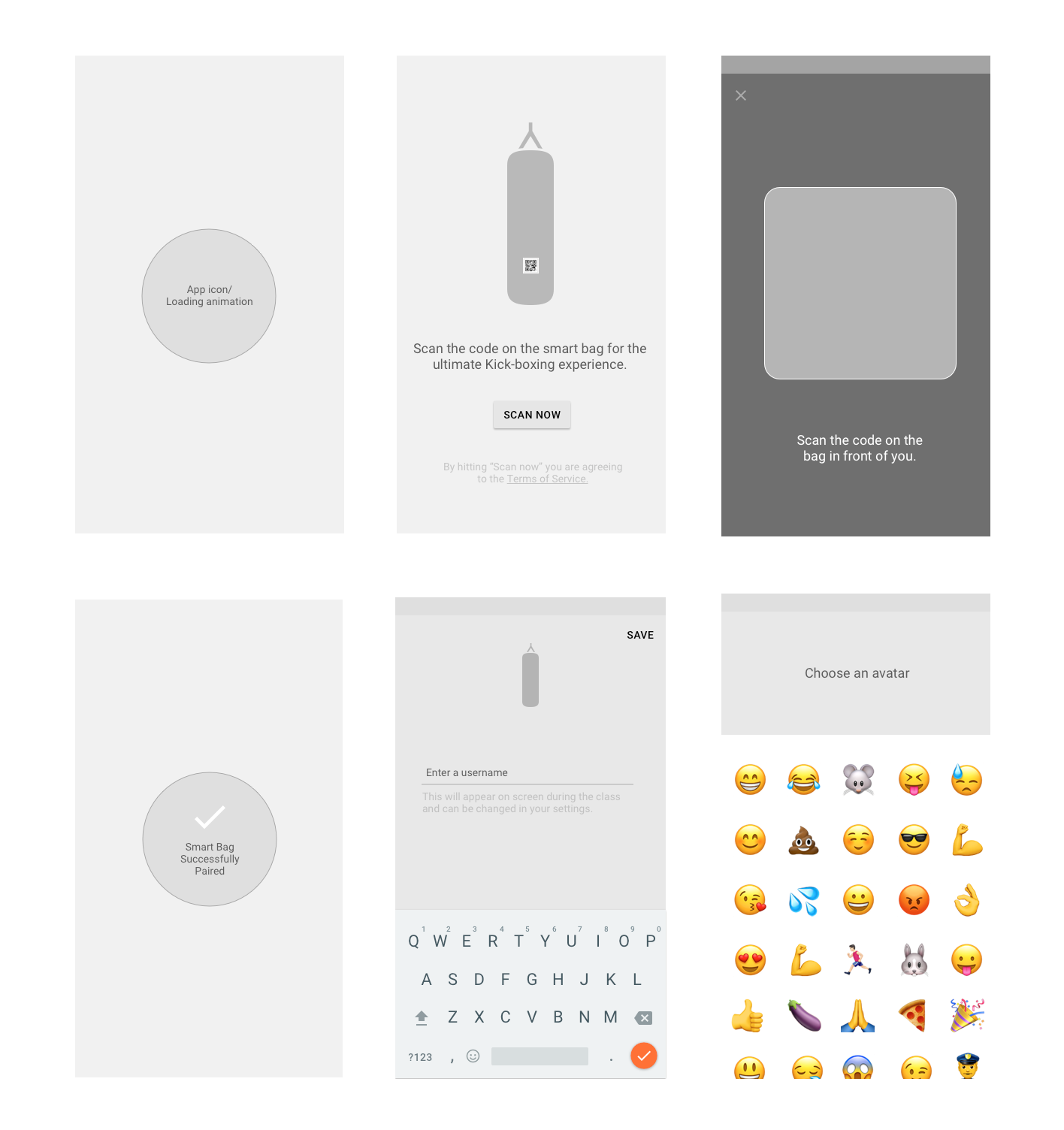 App flow: pairing and identity wireframe