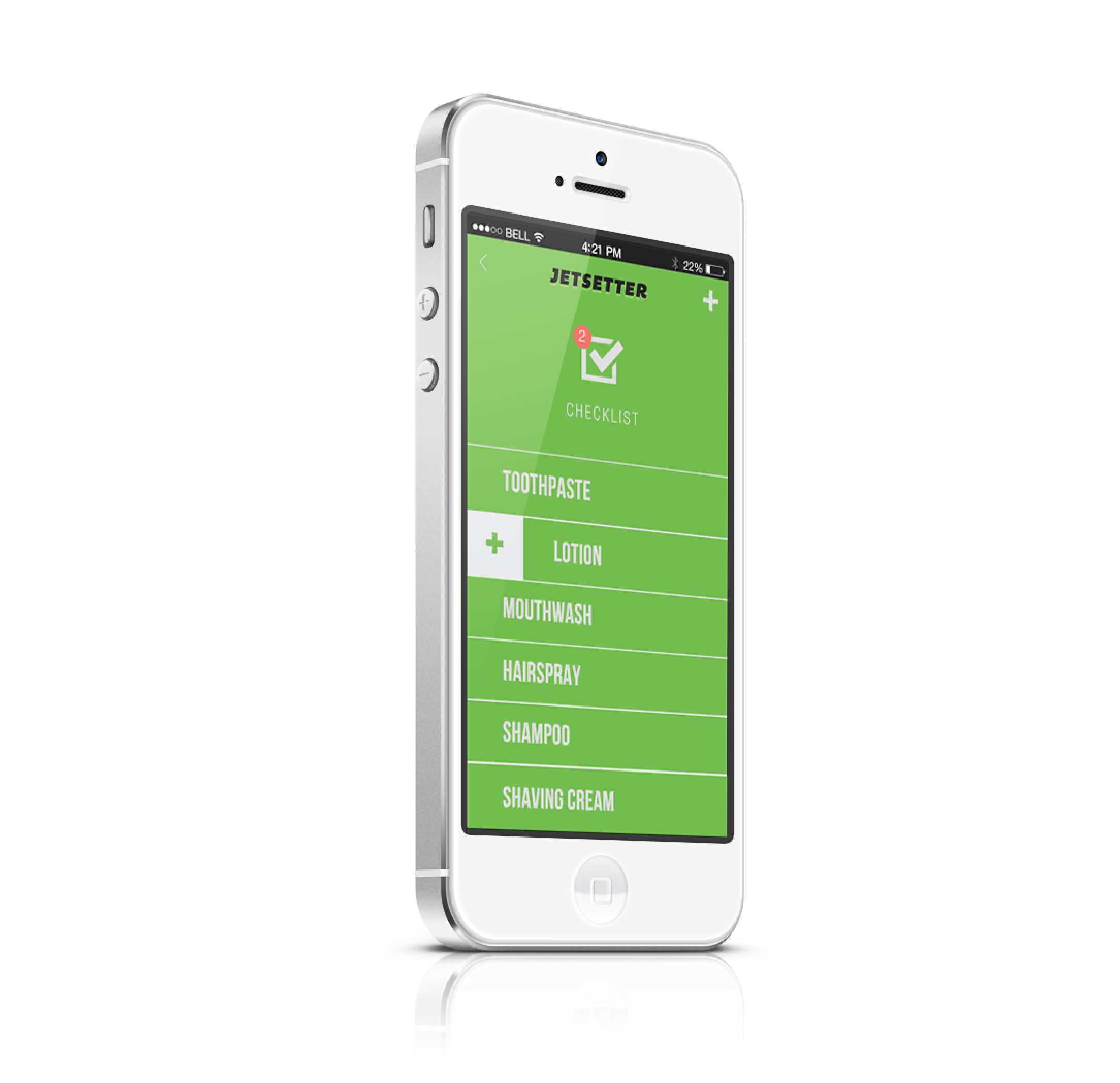 Jetsetter packing checklist interface with categorised travel items